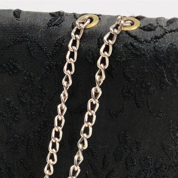 Vintage 1960s MOD Black Brocade Evening Bag Envelope Purse Gold Chain Strap Gem - Picture 5 of 9